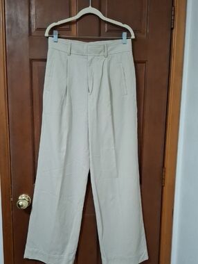 Everlane Draper Cream Pleated High-Rise Waisted Wide-Leg Trousers Pant Size 6R